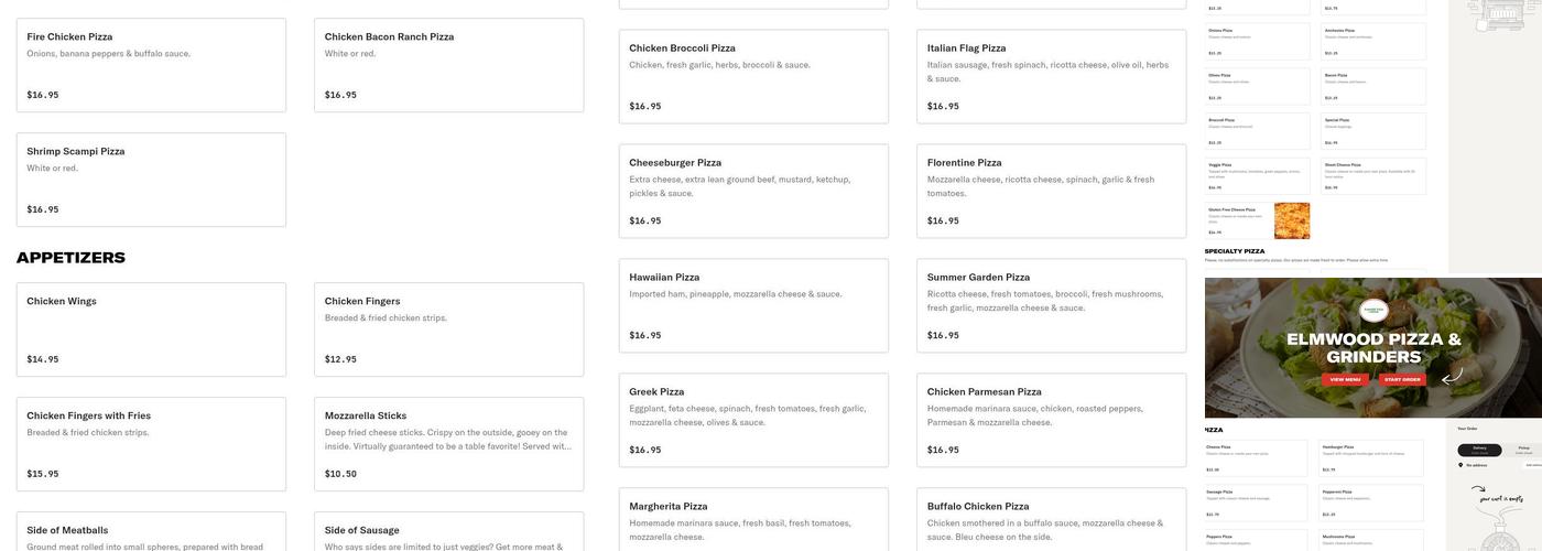 Elmwood Pizza & Grinders Menu