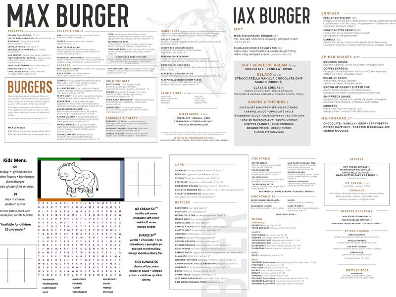 Max Burger CT Menu