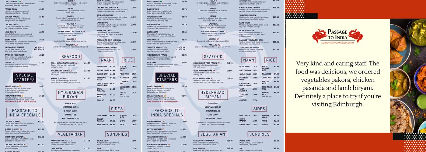 Passage To India Menu