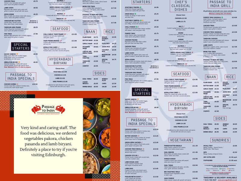 Passage To India Menu