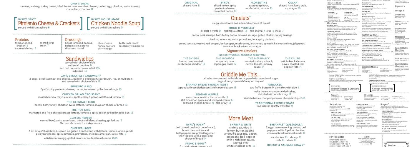 Byrd's Restaurant Menu