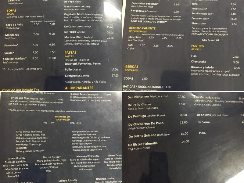 Caribe Restaurant Hartford/Park St Location Menu