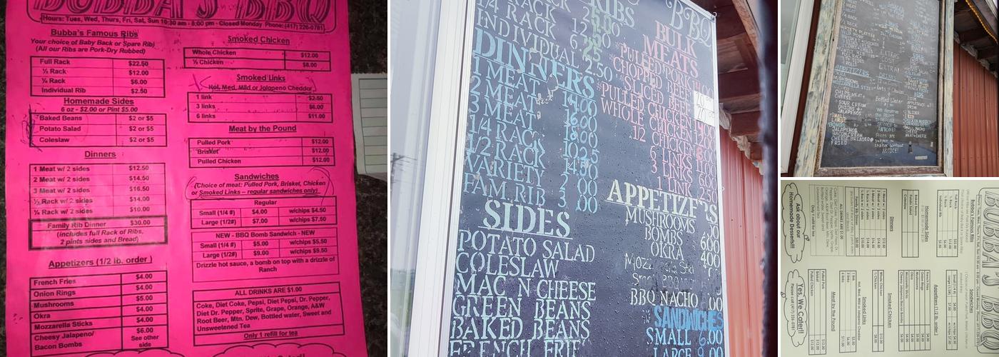 Bubbas Bbq Menu