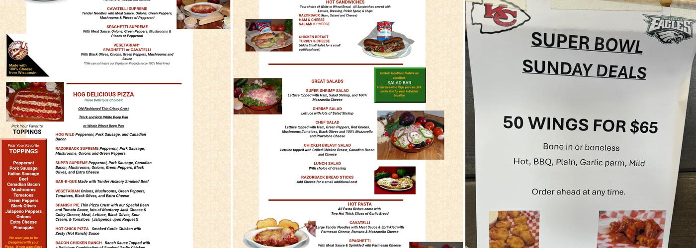 Jim's Razorback Pizza Menu