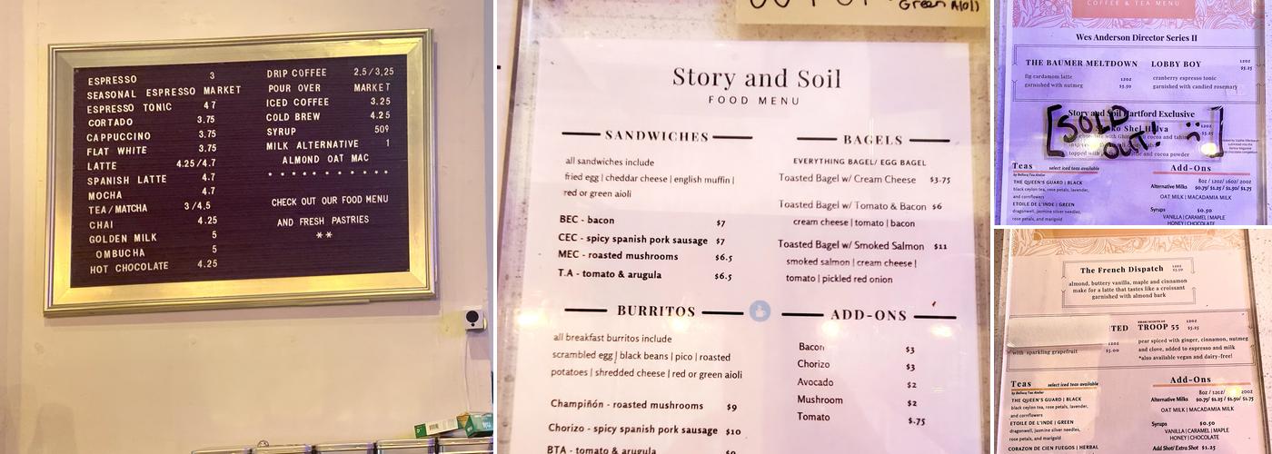 Story and Soil Coffee Menu