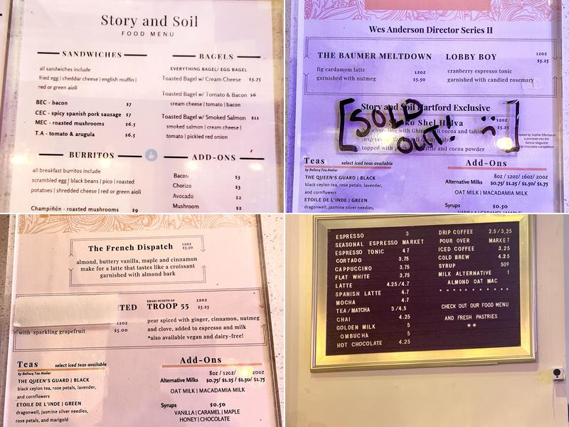 Story and Soil Coffee Menu