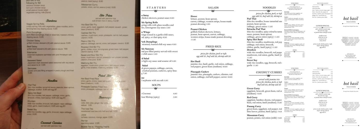 Hot Basil Thai Cafe Menu