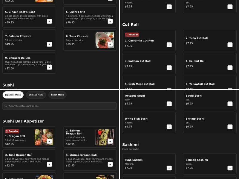 Ginger Root Restaurant Menu