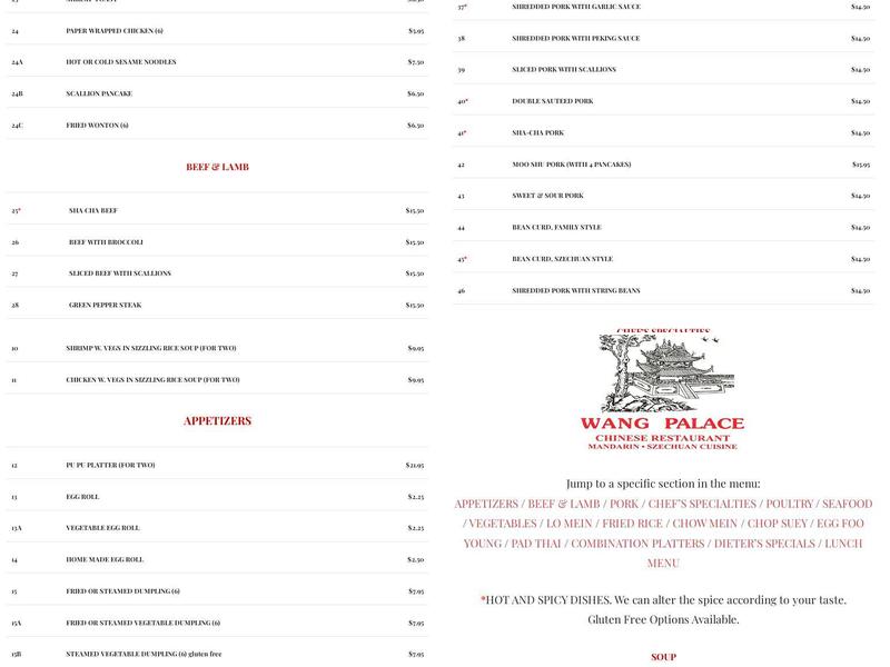 Wang Palace Menu