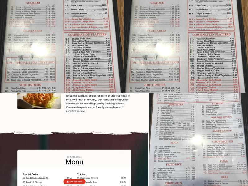 Hong Kong Chinese Restaurant Menu