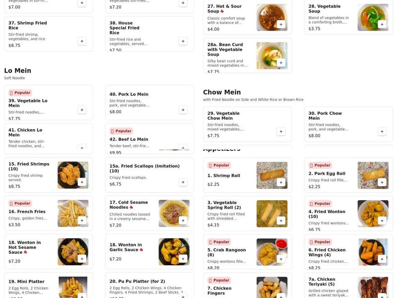 Ruby Chinese Food Menu