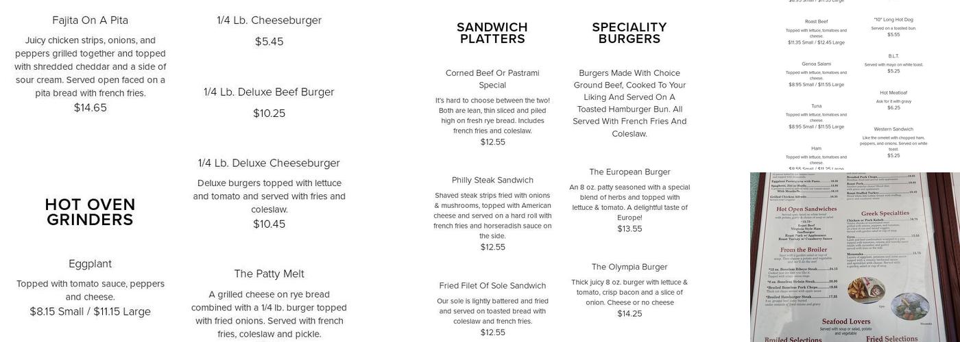 Olympia Diner Menu