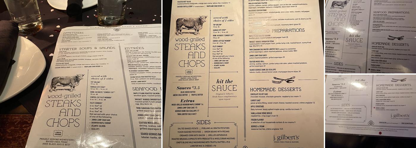 J. Gilbert's Wood-Fired Steaks & Seafood Glastonbury Menu