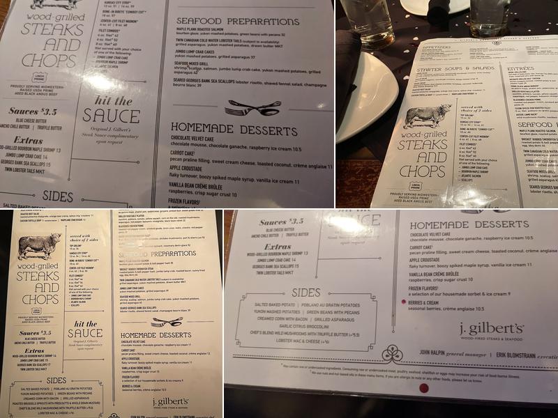 J. Gilbert's Wood-Fired Steaks & Seafood Glastonbury Menu