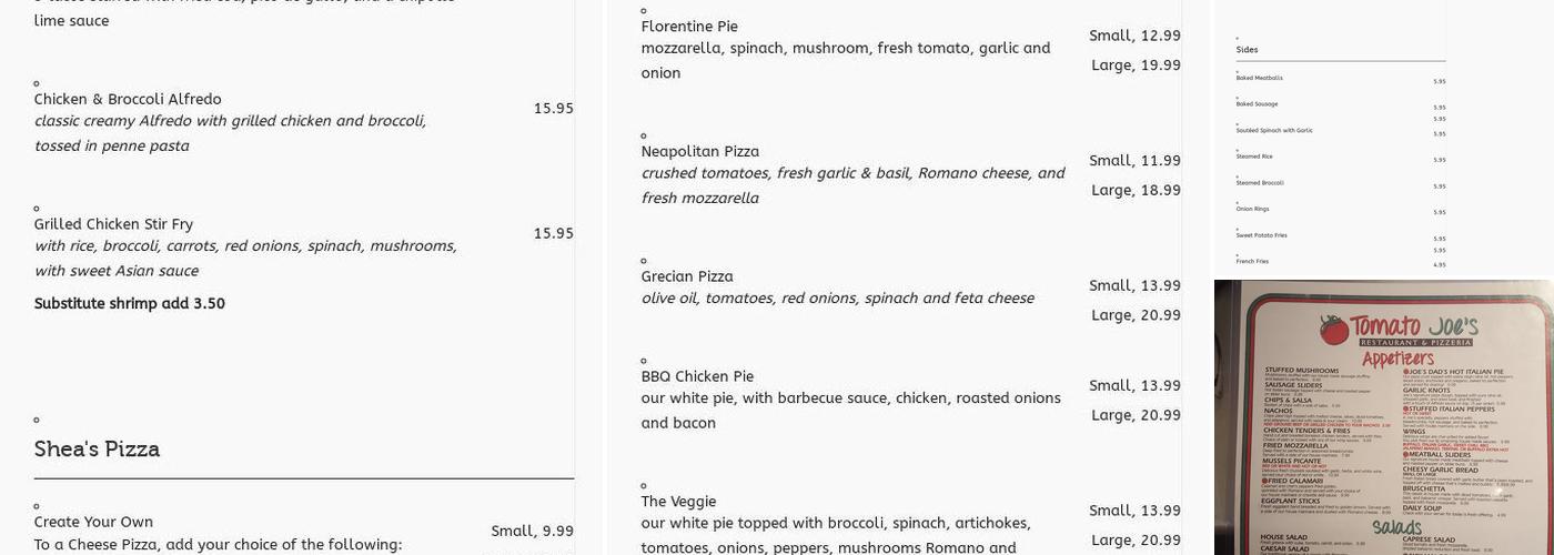 Shea's Pizzeria and Sports Bar Menu