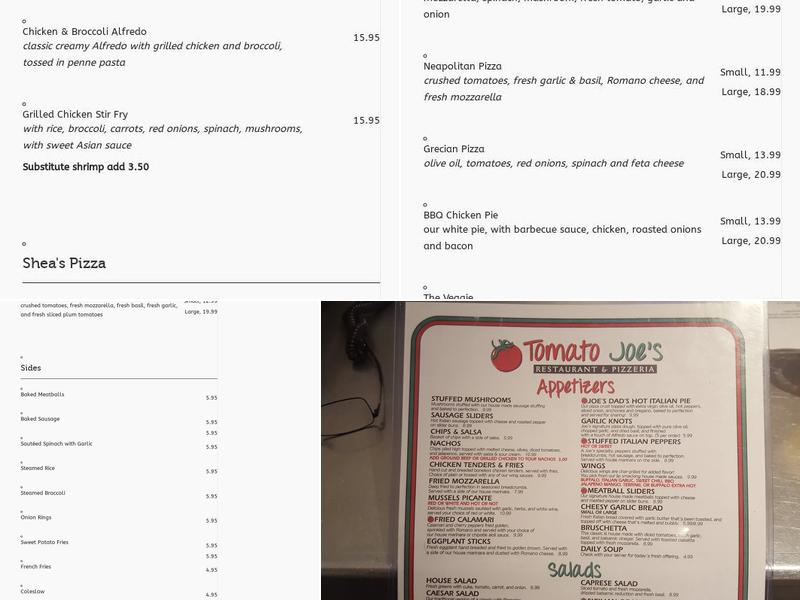 Shea's Pizzeria and Sports Bar Menu