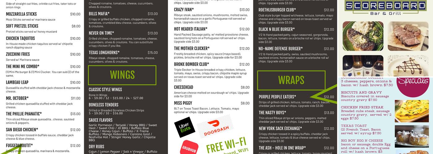 Scoreboard Bar & Grill Menu