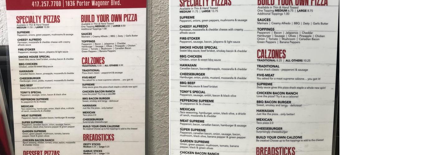 Pizza Shack Menu