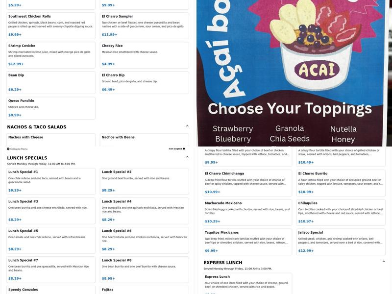 El Charro Mexican Restaurant Menu