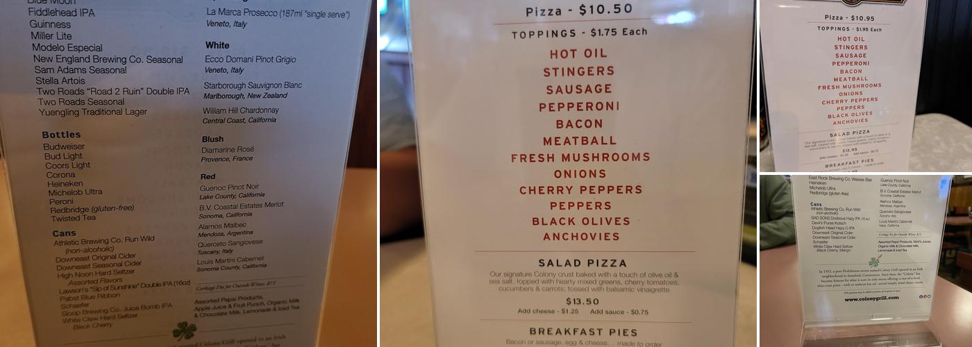 Colony Grill - Stamford Menu