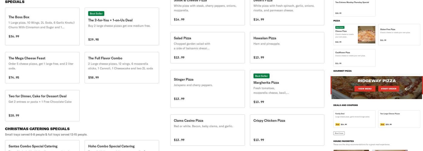 Ridgeway Pizza Menu