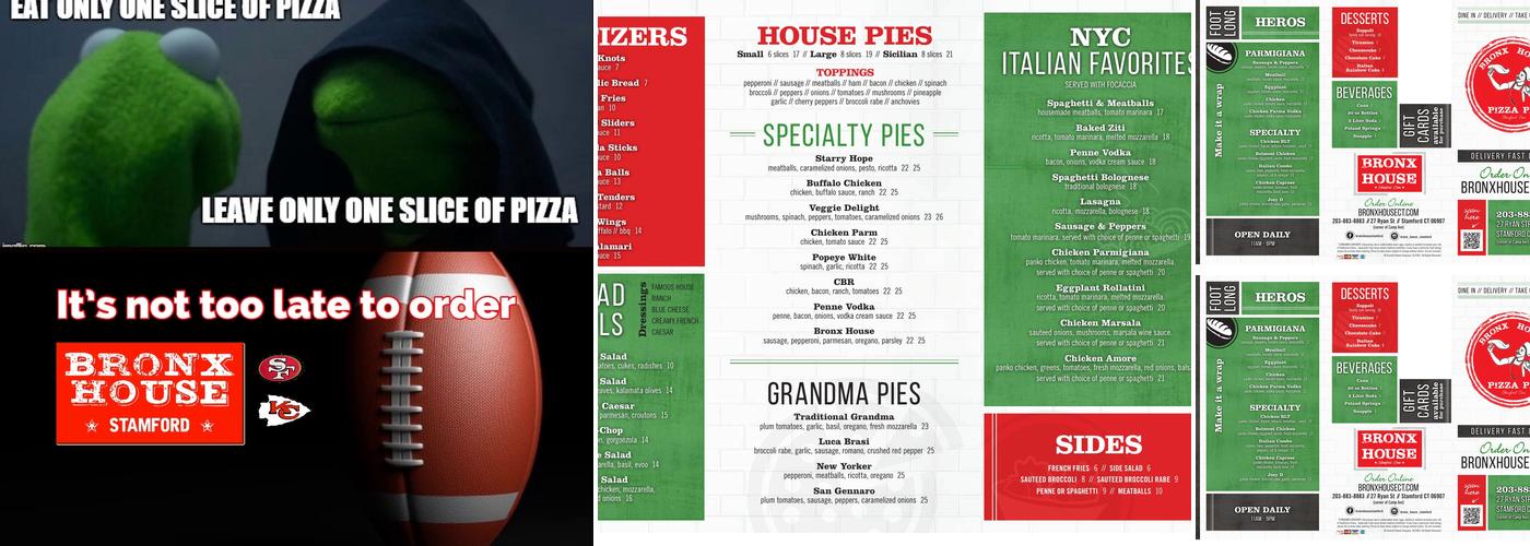 Bronx House Pizza Menu
