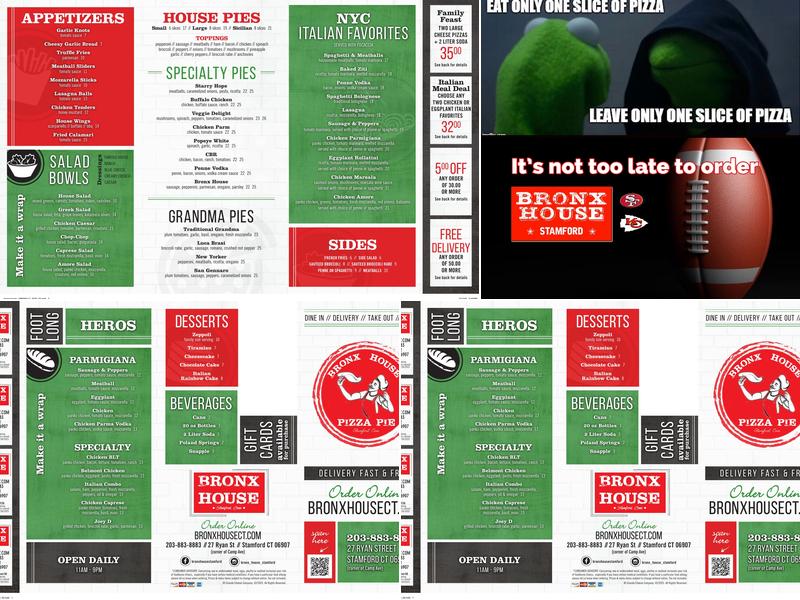 Bronx House Pizza Menu