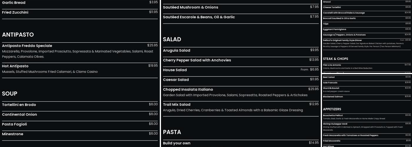 Pellicci's Menu