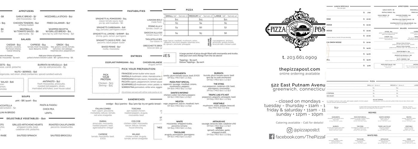 Pizza Post Menu
