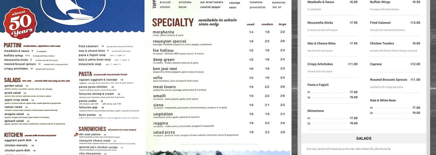 Rowayton Pizza Menu