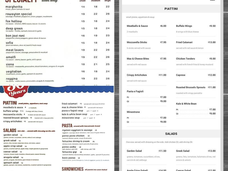 Rowayton Pizza Menu
