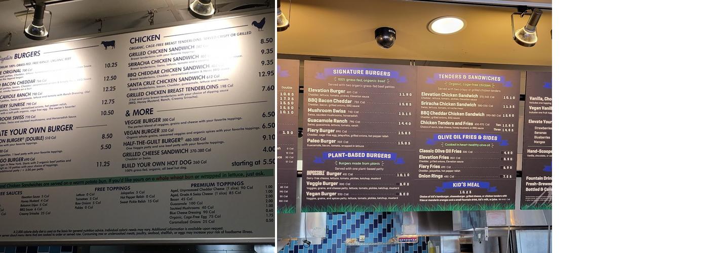 Elevation Burger Menu