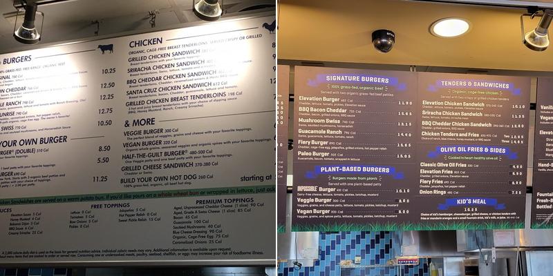 Elevation Burger Menu