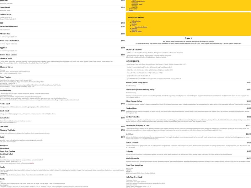 The Sandwich Maestro Menu
