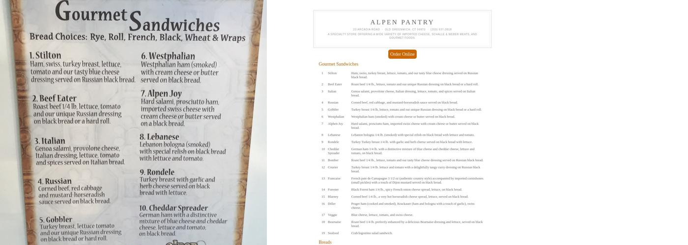 Alpen Pantry Menu