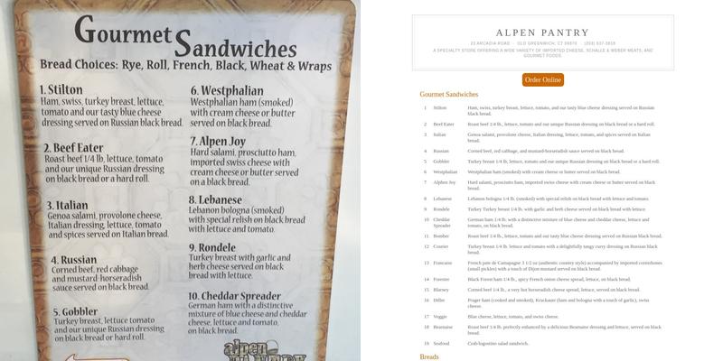 Alpen Pantry Menu