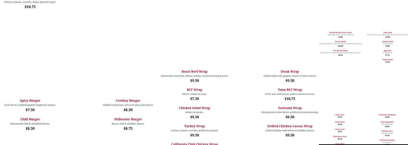 Stillwater Sandwich Shoppe Inc Menu