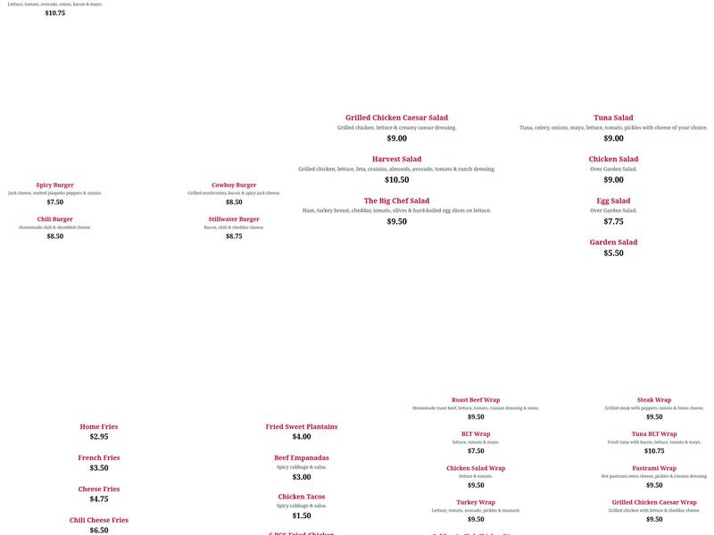 Stillwater Sandwich Shoppe Inc Menu
