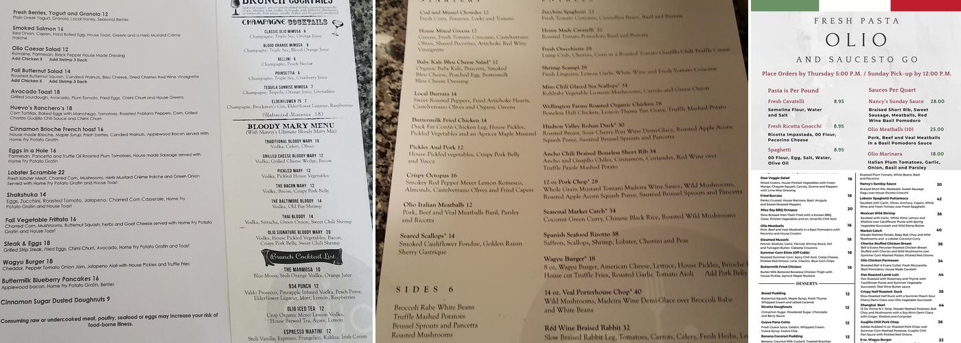 Olio Menu