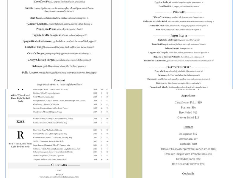 'Cesca Menu