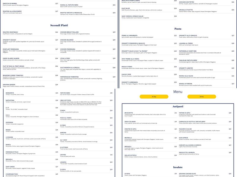 Serafina Italian Restaurant Always Menu