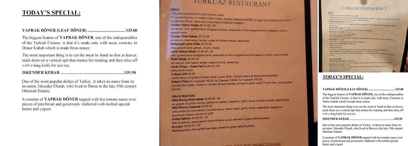 Turkuaz Halal Turkish Mediterranean Menu