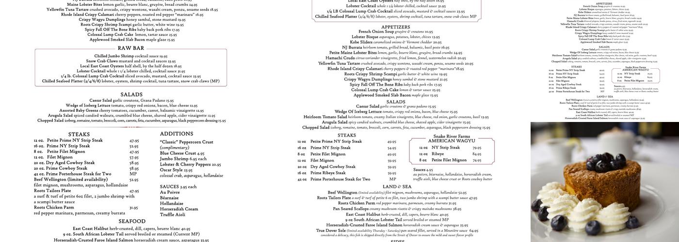 Roots Steakhouse Menu