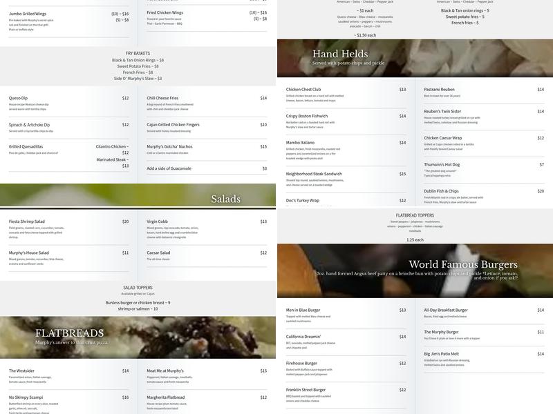 Murphy's Townhouse Cafe Menu