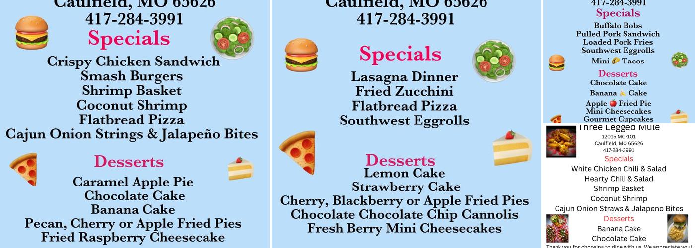 Three Legged Mule Pub & Pizza Menu