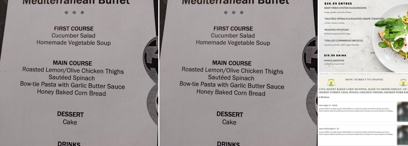 Sunday's Cafe 64 Menu