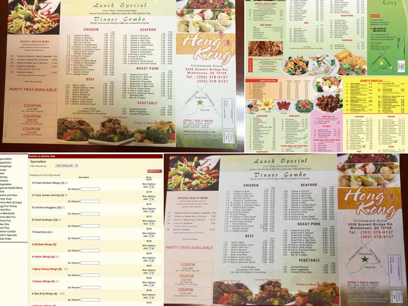 Hong Kong Menu