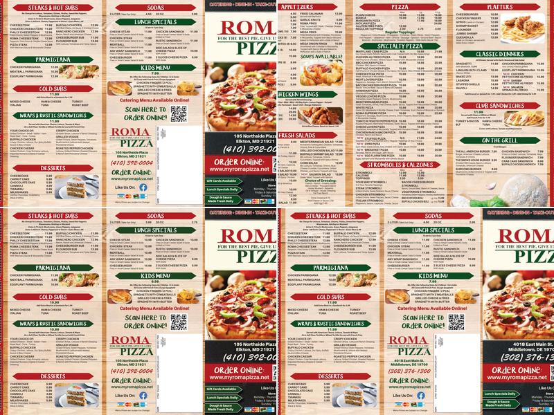 Roma Pizza Menu