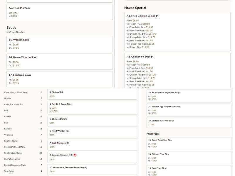 Chopsticks King Menu