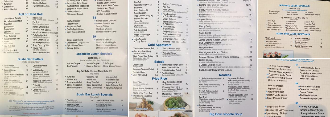 Blue Ginger Menu